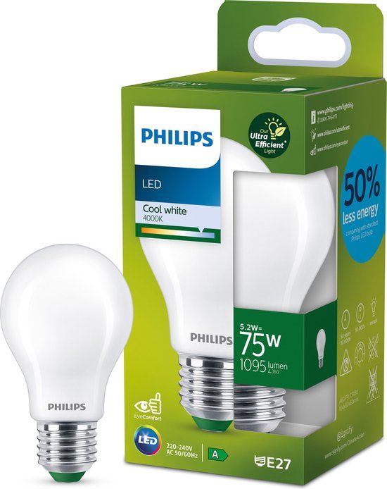 Philips Ultra Efficient LED lamp E27 - 5.2W - 1095 lm - 4000K - Cool White