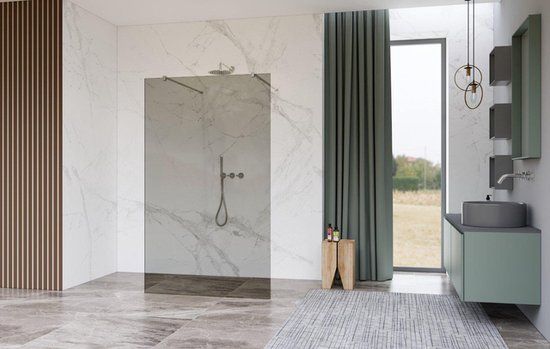 FortiFura Galeria Vrijstaande Inloopdouche - 90x200cm - Rookglas - antikalk - 8mm veiligheidsglas - RVS geborsteld