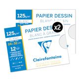 Clairefontaine 96174AMZC - Set van 2 Schoolpakken Tekenpapier - 12 Vellen Wit Tekenpapier met Korrel - 24x32 cm 125g