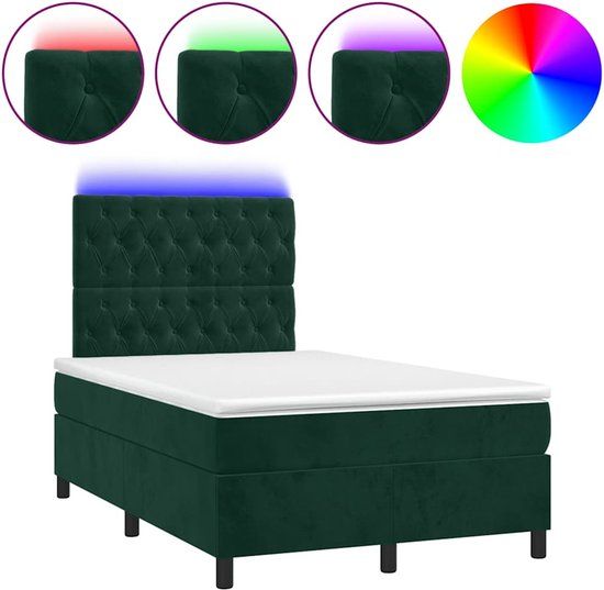 vidaXL Boxspring met matras en LED fluweel donkergroen 120x200 cm