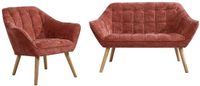 Vente-unique Tweezitsbank en fauteuil in terracotta gestructureerde stof CASERTA