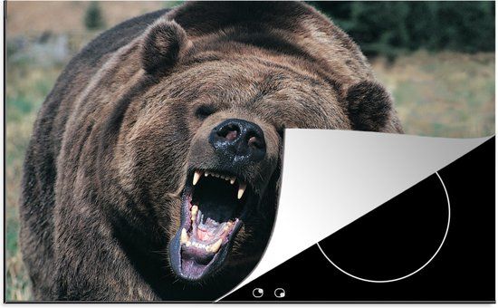 KitchenYeah® Inductie beschermer 77x51 cm - Close-up van een brullende beer - Inductie kookplaat accessoire