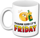 Bellatio Decorations Collega Cadeau Koffiemok - wit - Thank god its Friday - 300 ml - Kantoorhumor serie