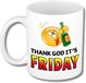 Bellatio Decorations Collega Cadeau Koffiemok - wit - Thank god its Friday - 300 ml - Kantoorhumor serie