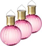 Lumineo 6x stuks Led lampje/lampion solar verlichting roze 11 x 8 cm