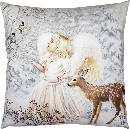 Clayre & Eef Kussenhoes 45x45 cm Wit Polyester Engel - Landelijk