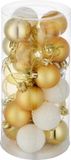 tectake - Set van 24 kerstballen wit/goud - 4 cm - PVC - Mix - Incl. hangers