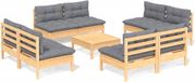 The Living Store Loungeset Pine Wood - 8-Seater - Grey