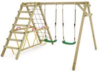Wickey Smart Hike Speeltoestel - Dubbele schommel met Klimaanbouw en Evenwichtsbalk - Flexibele schommelverbinder - 315x260x215 cm - Groen