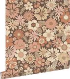 ESTAHome Behang Retro Bloemen Oudroze en Beige - 53 cm x 10.05 m
