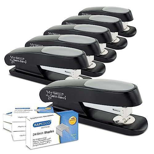 Rapesco 1734 Business Pack - 6 Antibacterial ECO Sting Ray Staplers, Black