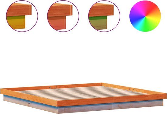 vidaXL Bedframe met LED massief grenenhout wasbruin 200x200 cm