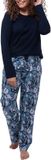 Ammann Dames pyjama Night & Home blauw Paisley lange mouw 2-delig 50% Katoen 50% Modal