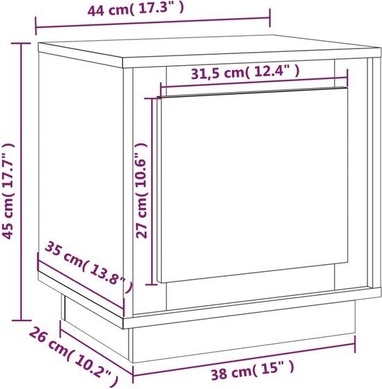 vidaXL Nachtkastje 44x35x45 cm bewerkt hout bruin eikenkleur