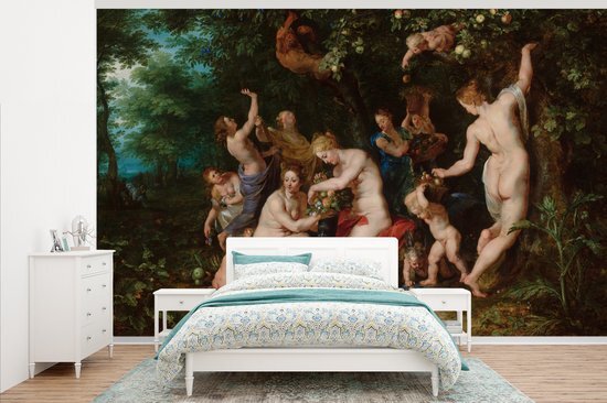 Nr1Wallpaper Behang - Fotobehang Nimfen vullen de hoorn des overvloeds - Schilderij van Peter Paul Rubens - Breedte 345 cm x hoogte 220 cm