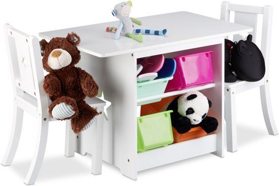 Relaxdays Kindertafel met stoelen opbergruimte houten kinderstoel tafel