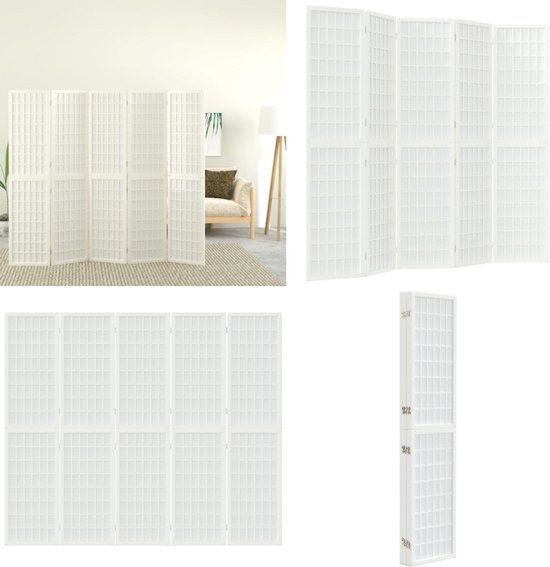 vidaXL Kamerscherm inklapbaar 5 panelen Japanse stijl 200x170 cm wit