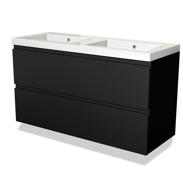 Maxaro Badkamermeubel 120cm Modulo Mat Zwart 2 lades Greeploos Wastafel Mineraalmarmer