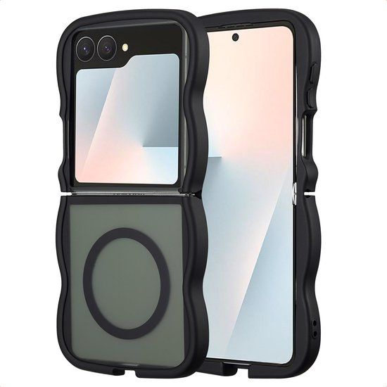 Selencia Wavy Case - Golvend Hoesje geschikt voor Samsung Galaxy Z Flip 7 - Zwart