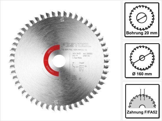 Festool HW 160x1,8x20 TF52 Speciaal zaagblad - Laminaat/HPL - 160mm