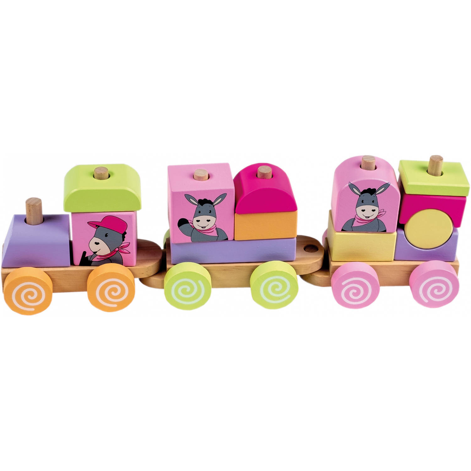 Happy People Houten Blokken Trein 16-delig 34cm Roze