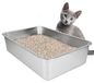 Merkloos Kattenbak Roestvrij staal - 50 x 35 x 10 cm - Hoge rand - Antislip