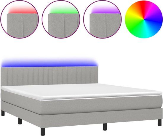 vidaXL Boxspring met matras en LED stof lichtgrijs 160x200 cm