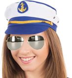 Rubies Carnaval verkleed pet kapitein/zeeman - blauw/wit - volwassenen - one size - incl. bril