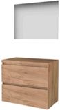 Basic Line Ultimate 46 Badkamermeubelset - 80 x 46 cm - Greeploos - 2 Lades - Wastafelblad - Spiegel met Indirecte LED Verlichting - Whisky Oak