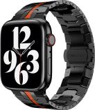 Strap-it Stalen Iron band - Geschikt voor Apple Watch bandje - Series 1/2/3/4/5/6/7/8/9/10/11/SE/SE2/SE3/Ultra (2/3) - Zwart/Rood - RVS schakel band met vlindersluiting - Metalen iWatch bandje voor maat: 44mm / 45mm / 46mm / 49mm
