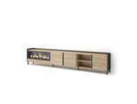 Meuble TV effet bois de chêne et noir 315x35x61cm cheminée effet feu