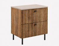 3xE living Meuble de salle de bain suspendu sous lavabo 60 cm, 2 tiroirs, Chêne Craft Or + Plateau Cachemire, Poignées noires, 60 x 44,4 x 58,6 cm
