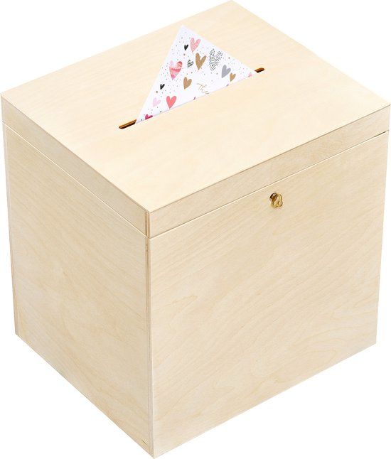 Creative Deco Bruiloft Houten Doos voor Kaarten | 29 x 25 x 30 cm | Sluiting, met Deksel | Houten Opbergbox Sieraden | Kerst, Kerstmis Cadeau