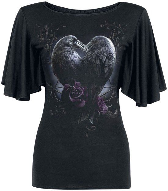 Spiral Raven Heart Dames T-shirt - zwart - 3XL