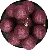 Kerstversiering set glitter kerstballen in het aubergine roze 6 en 8 cm pakket - 30x stuk