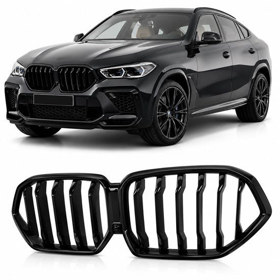 BinaParts Grill Nieren Geschikt Voor BMW X6 G06 2018-2026 Enkelspijls Hoogglans Zwart