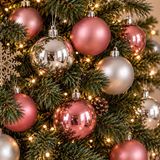 Decoris Kunststof Kerstballen 8 cm - Zilver - Oudroze - 12 stuks