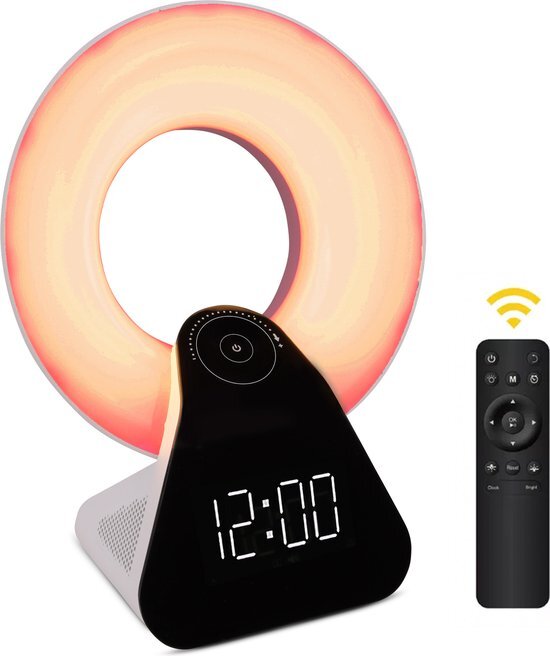 Liroma Daglichtlamp - Wake up Light - White Noise Machine (8 geluiden) - Bluetooth - 10.000 Lux - Timer - Wekker - 3 Kleuren - Lichttherapie