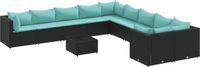 vidaXL 11-delige loungeset met kussens, polyrattan, zwart