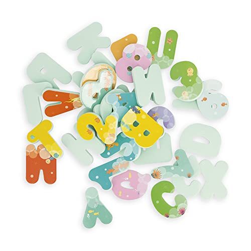 Janod Bain Bain J04709, 26 letters en 10 cijfers van schuim, drijvend en klevend, speelgoed voor alfabet en vele kinderen vanaf 2 jaar, blauw