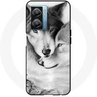Maniacase Etui Oppo A77 5G de wolf en de zij-wolf dier zwart wit
