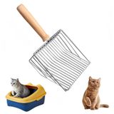 Merkloos Kattenbakschep Roestvrij staal met houten handvat - Antislip - Voor de meeste kattenbakken