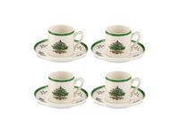 Spode Christmas Tree Ensemble de tasses à expresso et soucoupes, 9 cl, Ensemble de 4