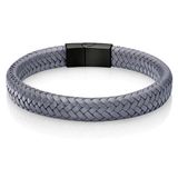 LGT JWLS Lookinggoodtoday Gevlochten Leren Armband Heren Edelstaal Sluiting Grijs Zwart-20.5cm