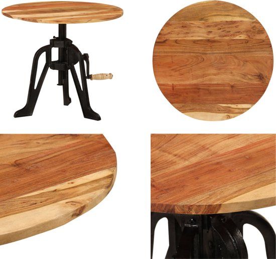 vidaXL Bijzettafel 60x(42-62) cm massief acaciahout en gietijzer