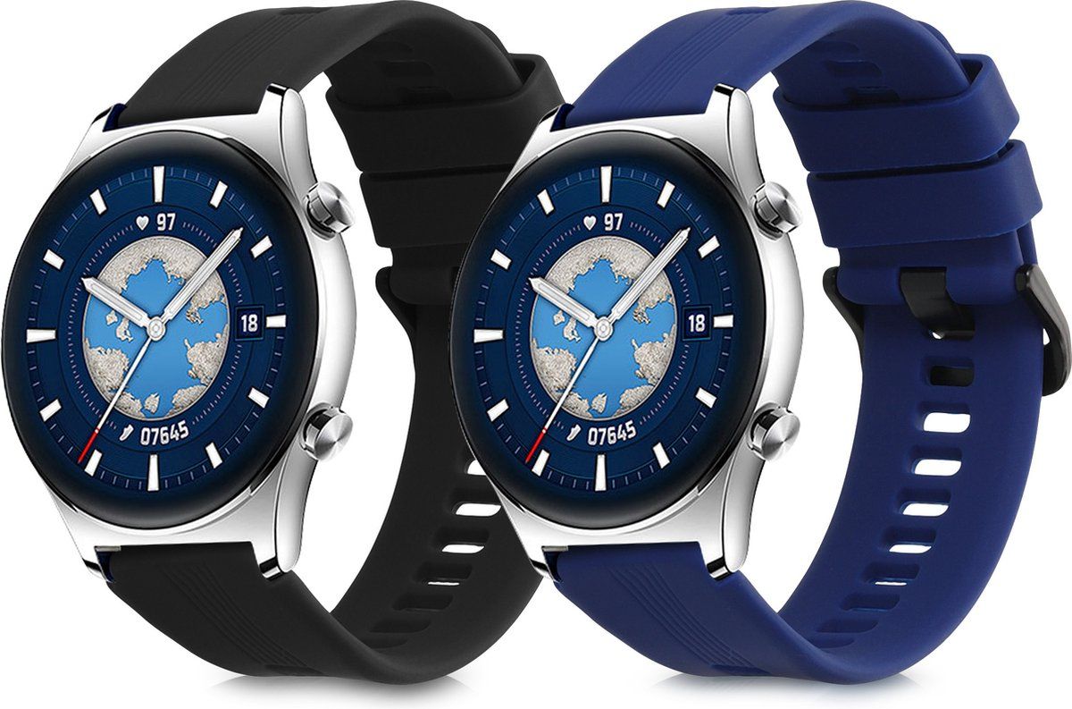 kwmobile 2x armband voor Honor Watch GS 3 - Bandjes voor fitnesstracker - zwart / donkerblauw