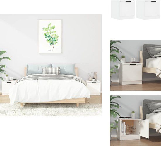 vidaXL Nachtkastjes - Set van 2 - Wit - Hout - 40x39x40 cm