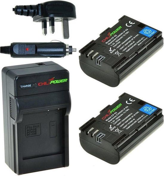 ChiliPower 2 x LP-E6 accu's voor Canon - Charger Kit + car-charger - UK version
