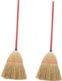 Sorex Set van 2x kinder bezems stro met rode steel 75 cm