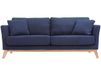 OSLO Canapé scandinave déhoussable 3 places en tissu bleu foncé et bois clair